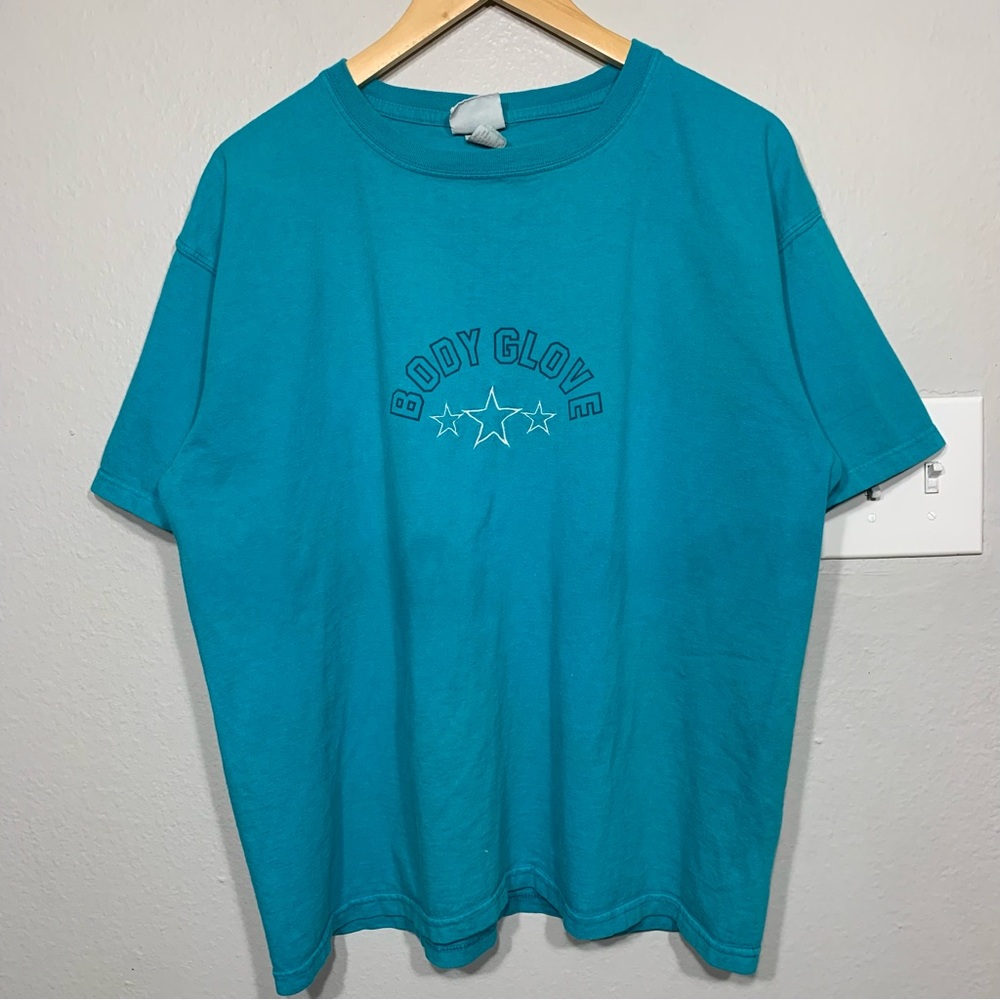 Vintage 90s Body Glove Embroidered Stars Blue Tee Large